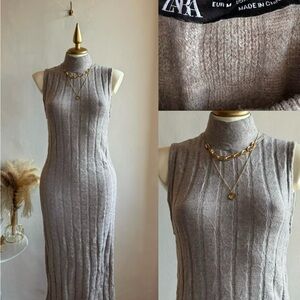 Zara Oatmeal Sleeveless Ribbed Sweater Dress